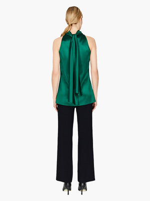 Satin Tie Neck Top | Pine Satin Tie Neck Top | Pine