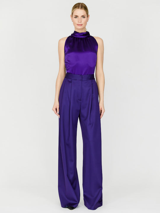 Satin Tie Neck Top | Royal Purple
