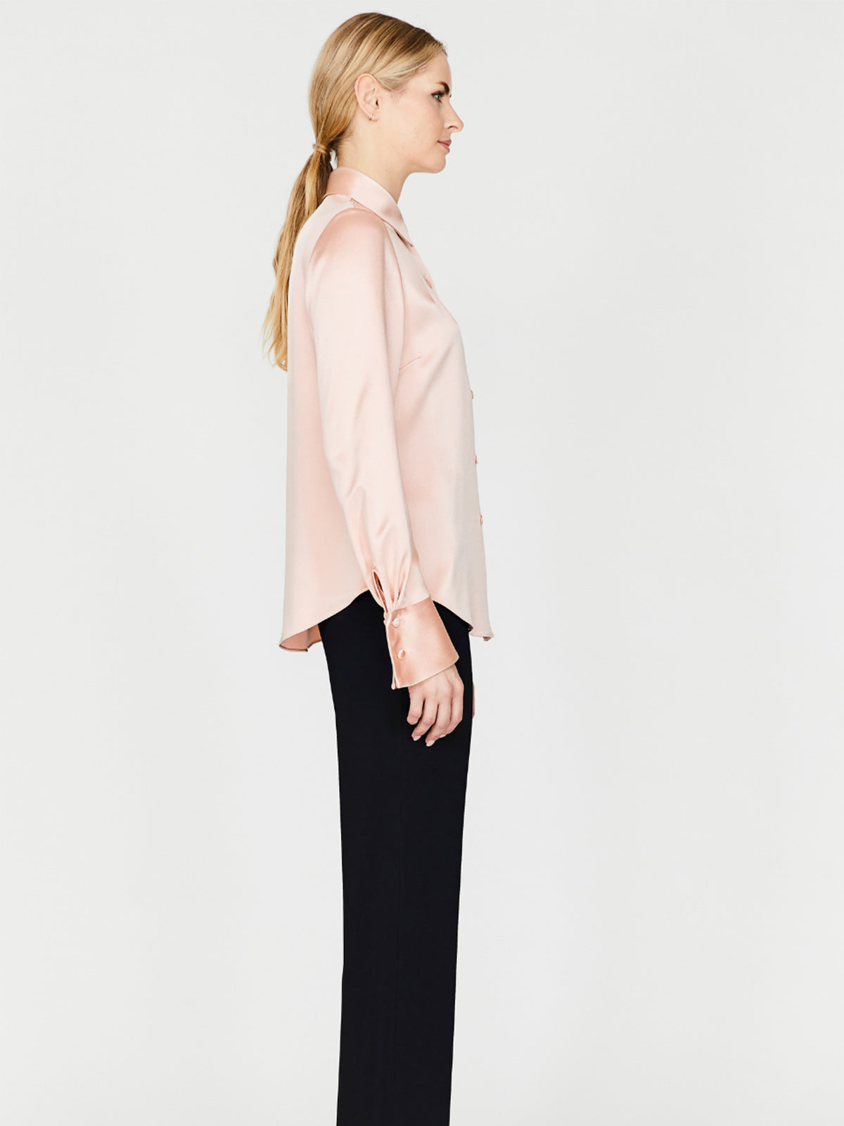 Satin Button Down Collared Shirt With Relaxed Sleeve Satin Button Down Collared Shirt With Relaxed Sleeve