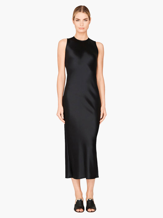 Satin Crew Neck Bias Dress