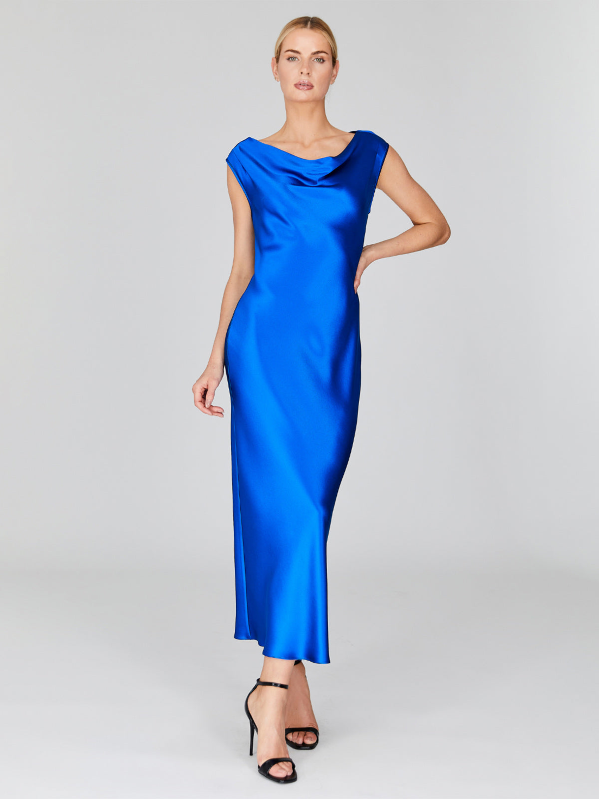 Satin Drape Front and Back Bias Dress Satin Drape Front and Back Bias Dress
