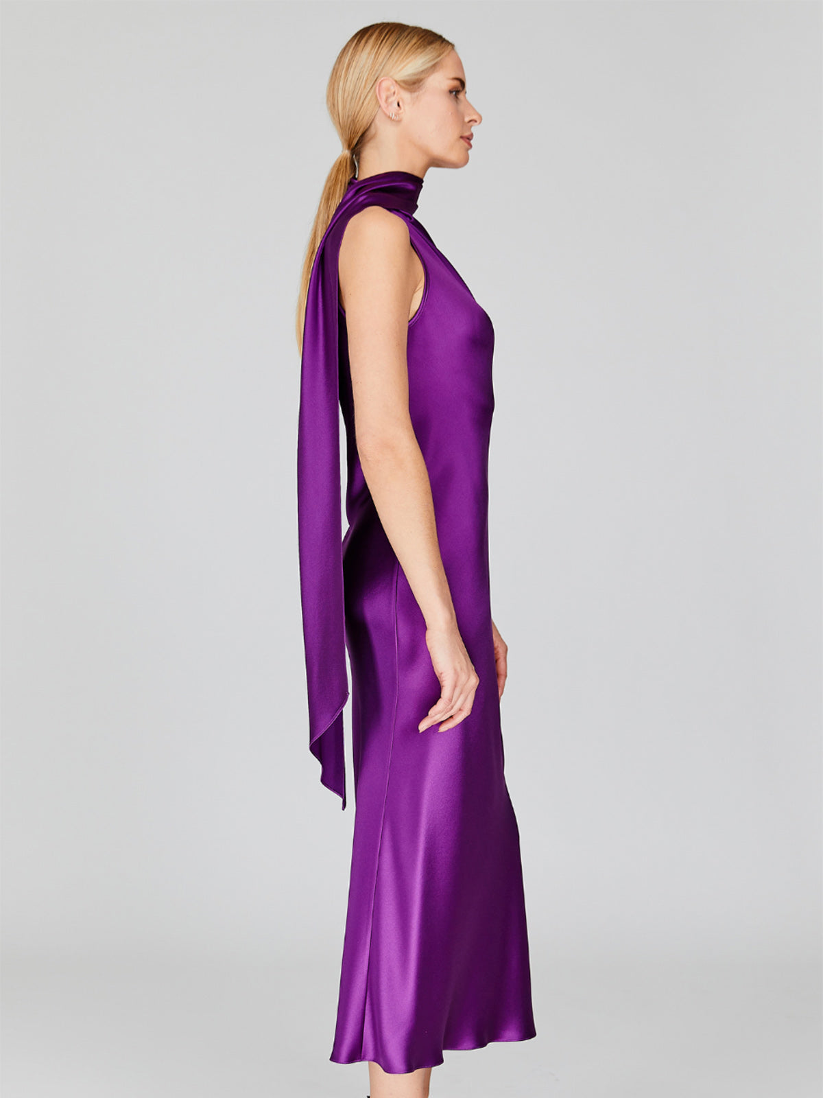 Satin One Shoulder Bias Dress With Scarf | Pomegranate Satin One Shoulder Bias Dress With Scarf | Pomegranate