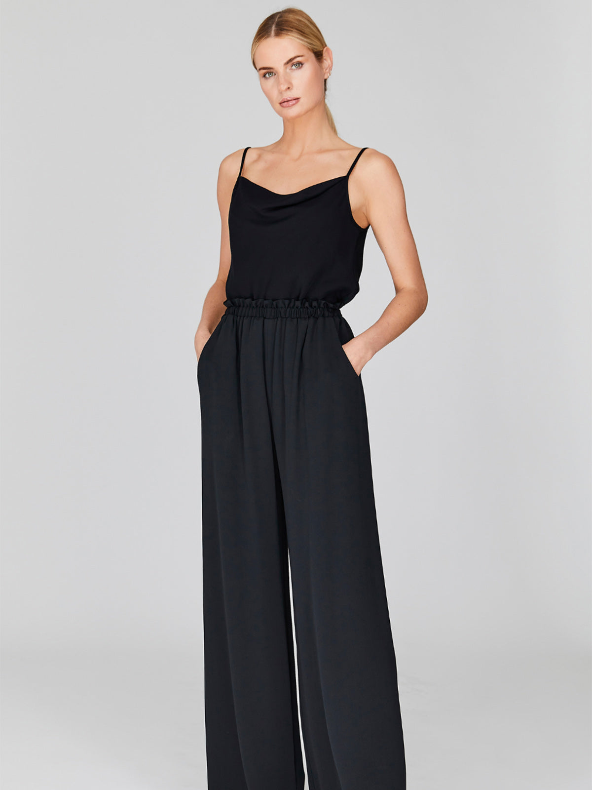 Silk Georgette Pajama Pants with Elastic Waist | Black Silk Georgette Pajama Pants with Elastic Waist | Black