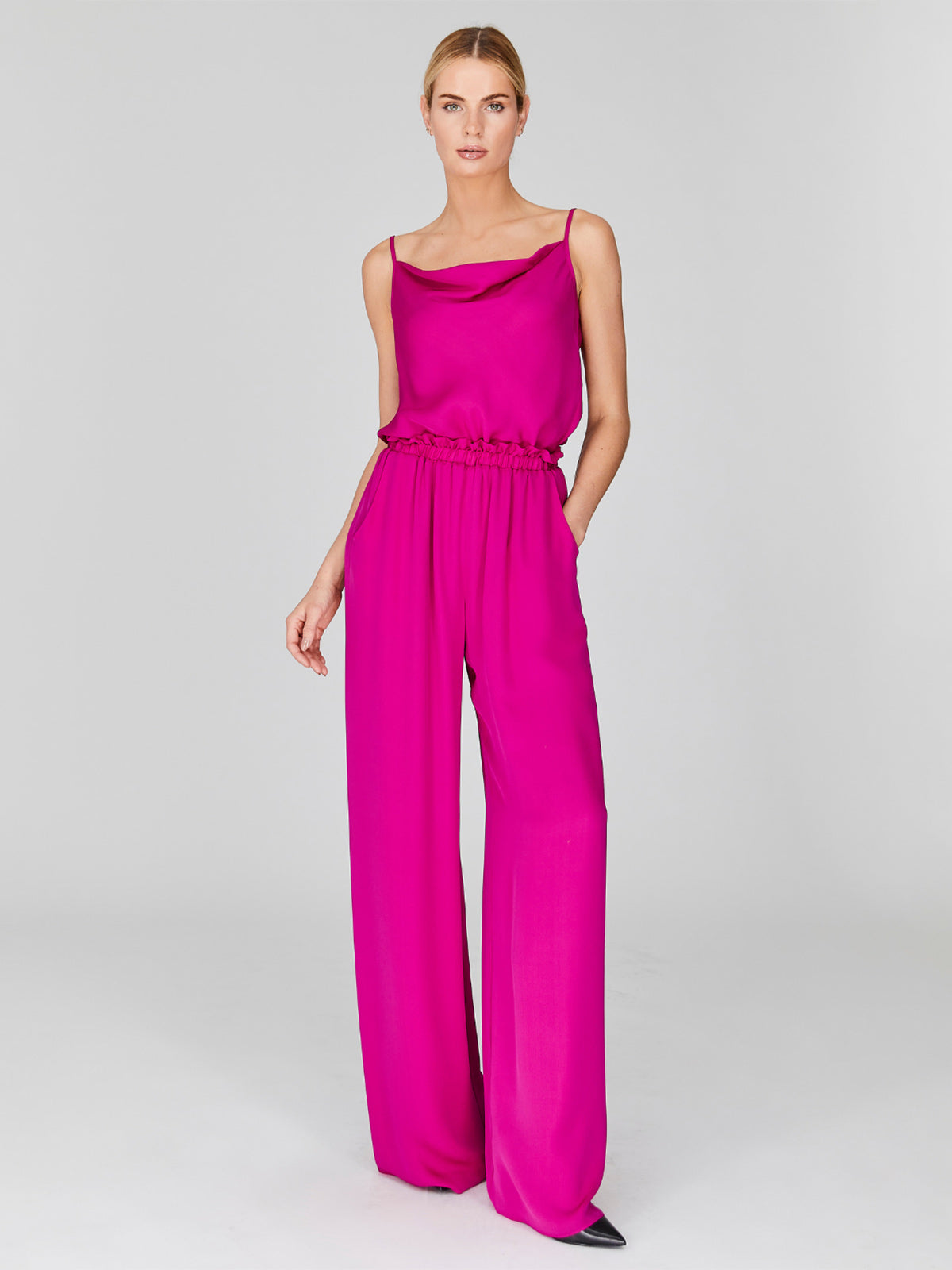 Silk Georgette Pajama Pants with Elastic Waist | Cerise Silk Georgette Pajama Pants with Elastic Waist | Cerise