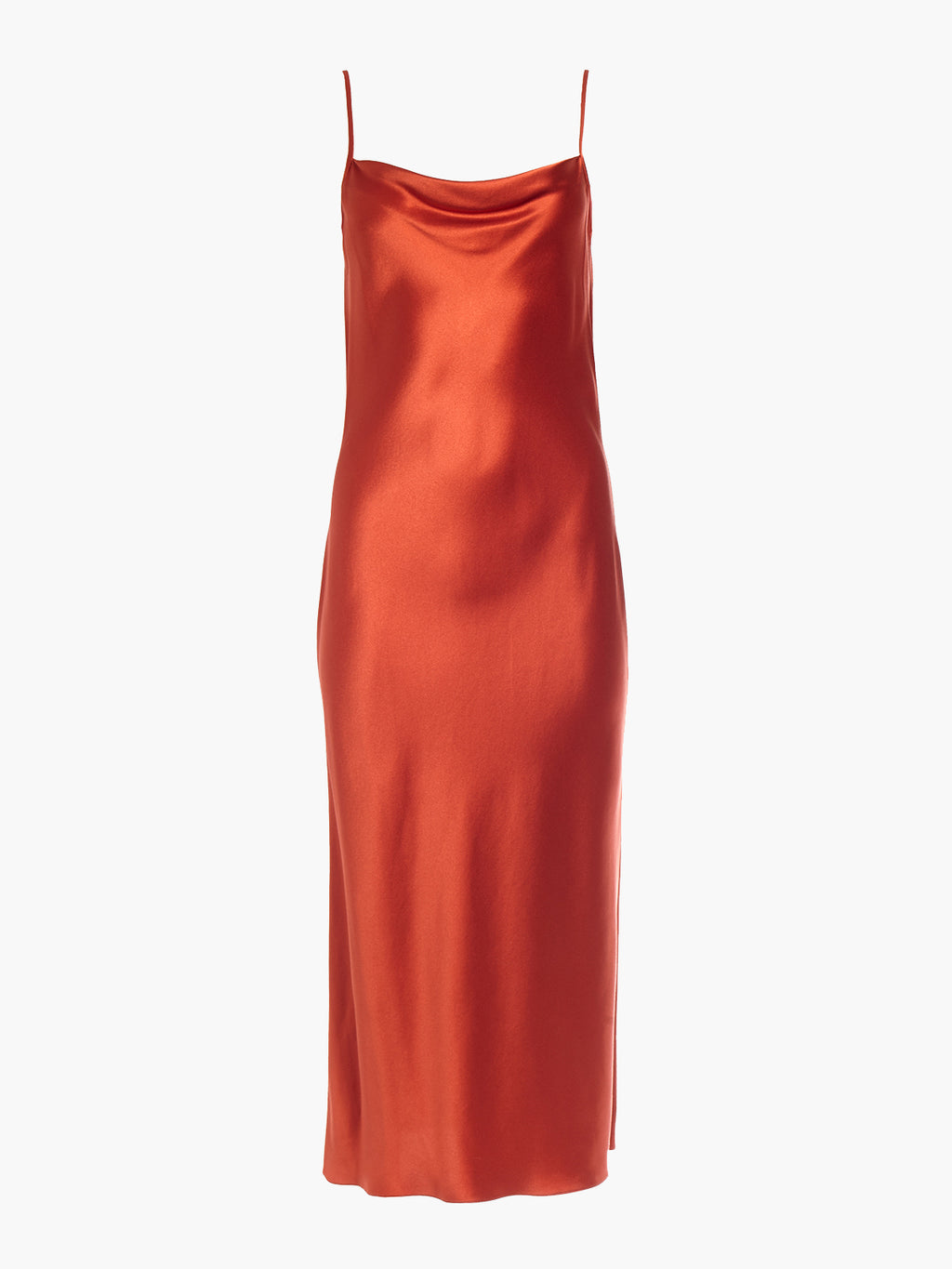 Draped Spaghetti Strap Midi Dress | Burnt Orange - Fashionkind