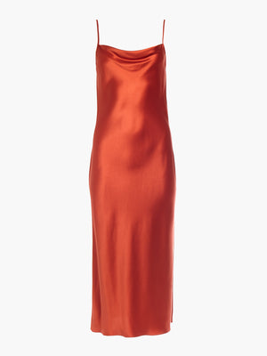 Draped Spaghetti Strap Midi Dress | Burnt Orange Draped Spaghetti Strap Midi Dress | Burnt Orange - Fashionkind