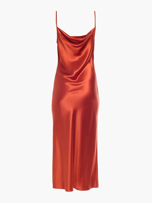 Draped Spaghetti Strap Midi Dress | Burnt Orange Draped Spaghetti Strap Midi Dress | Burnt Orange - Fashionkind