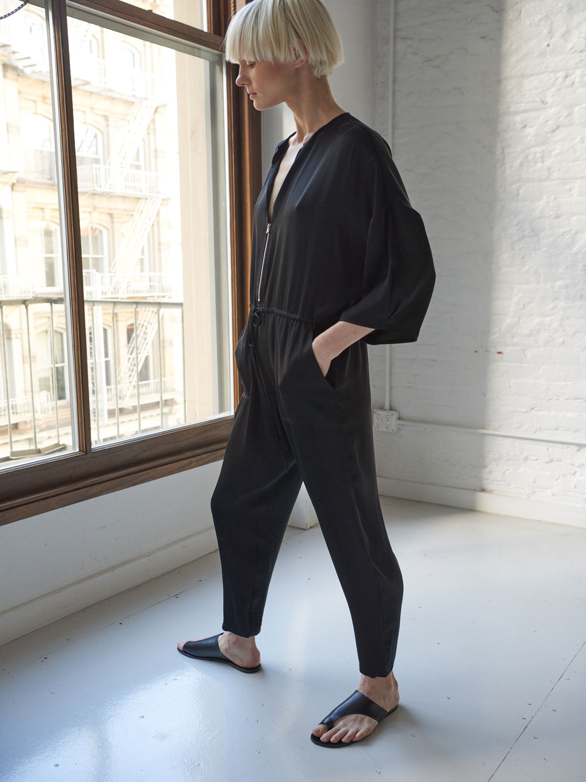 Karla Kimono Sleeve Satin Jumpsuit | Black Karla Kimono Sleeve Satin Jumpsuit | Black