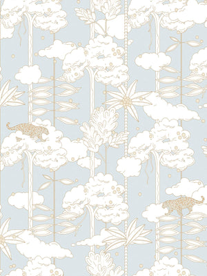 Bosque with Jaguar Wallpaper | Blue on Taupe Bosque with Jaguar Wallpaper | Blue on Taupe