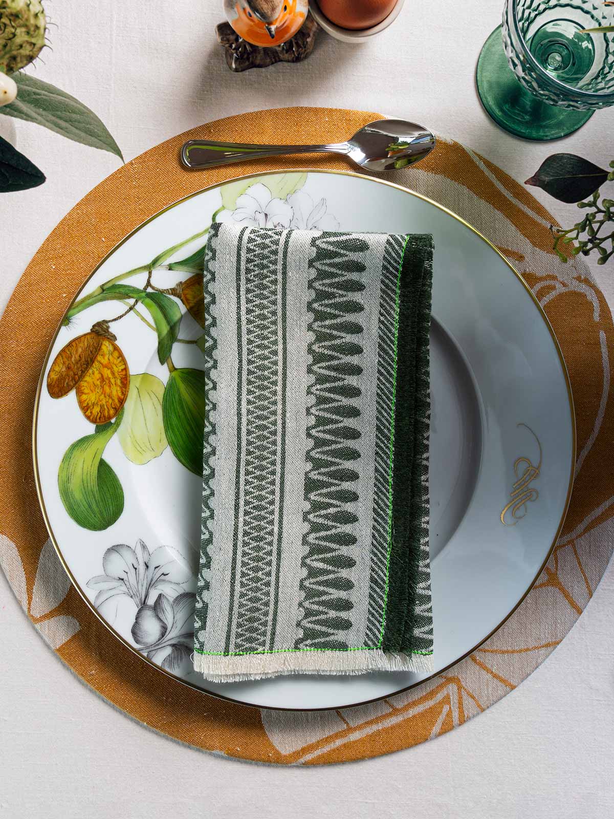 Linen Damask Cesta Set of 2 Linen Napkins | Verde Giunglia Linen Damask Cesta Set of 2 Linen Napkins | Verde Giunglia