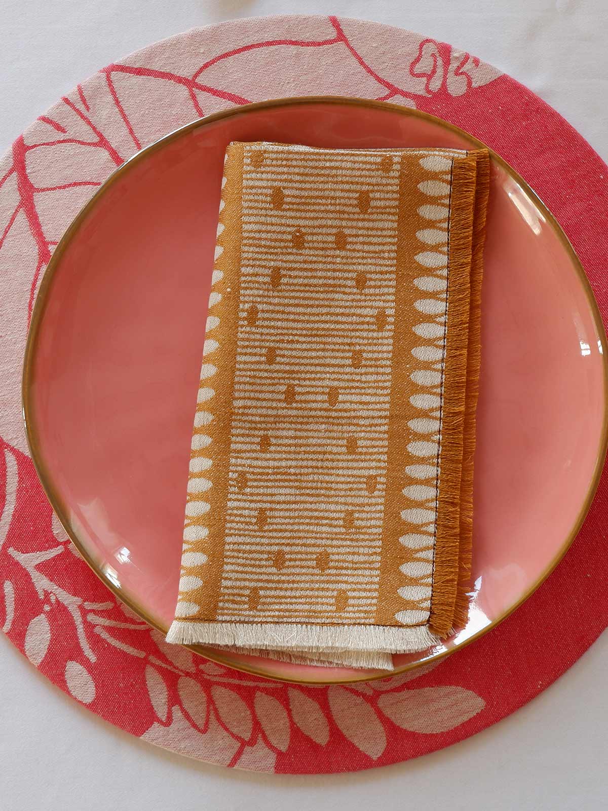 Linen Damask Cesta Set of 2 Linen Napkins | Giallo Rame Linen Damask Cesta Set of 2 Linen Napkins | Giallo Rame