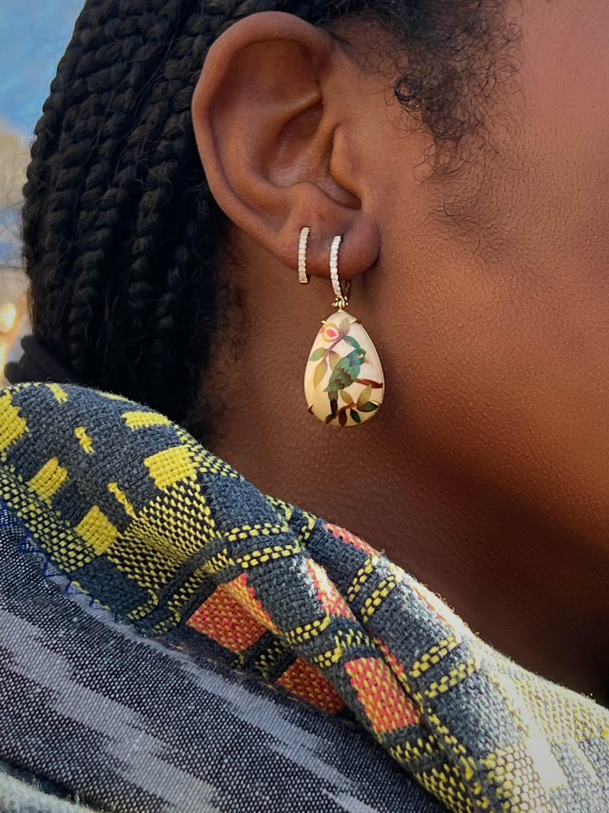 Drop Marquetry Earrings | Guava and Parrot on Cream
