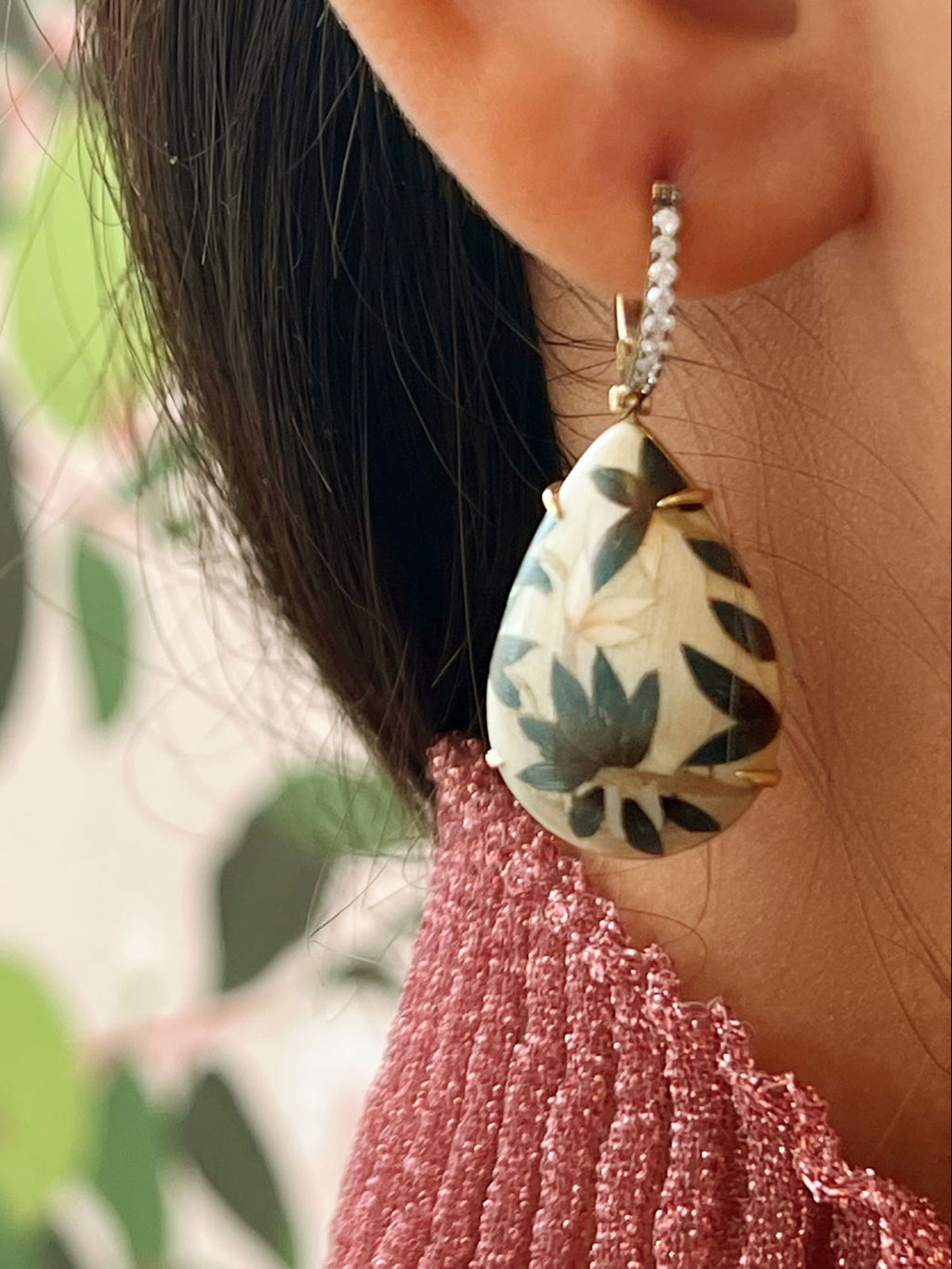 Drop Marquetry Earrings | Mangrove Leaf