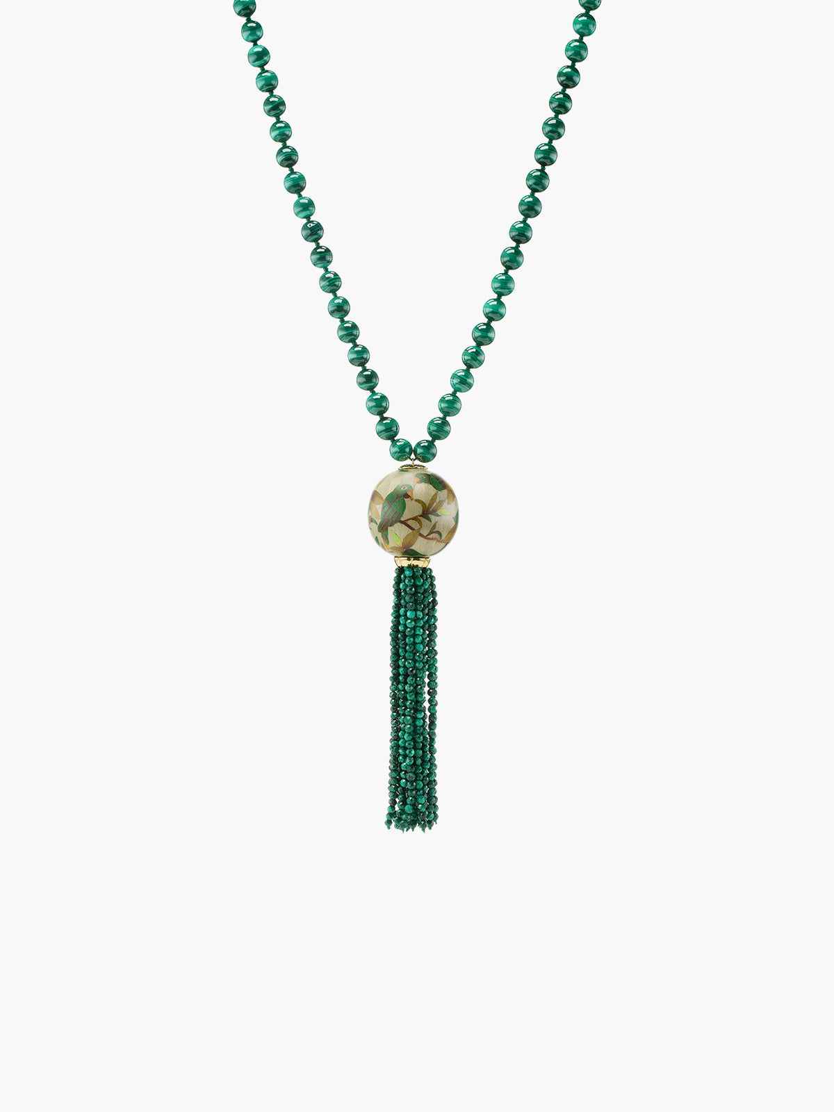 Green Malachite Mala Necklace | Guava and Parrot on Cream Green Malachite Mala Necklace | Guava and Parrot on Cream