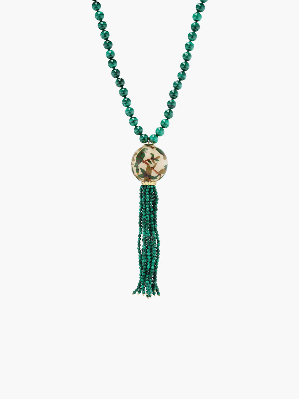 Green Malachite Mala Necklace | Guava and Parrot on Taupe
