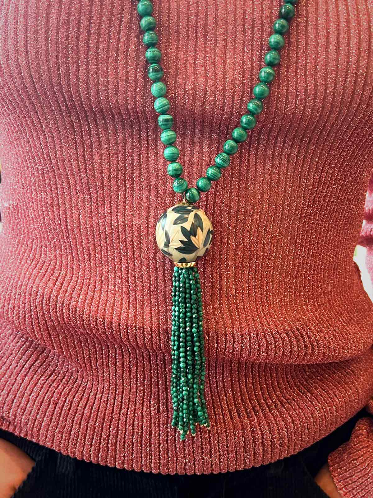 Green Malachite Mala Necklace | Mangrove Leaf Green Malachite Mala Necklace | Mangrove Leaf