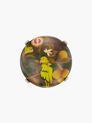 Marquetry Cocktail Ring | Guava and Parrot on Brown Marquetry Cocktail Ring | Guava and Parrot on Brown