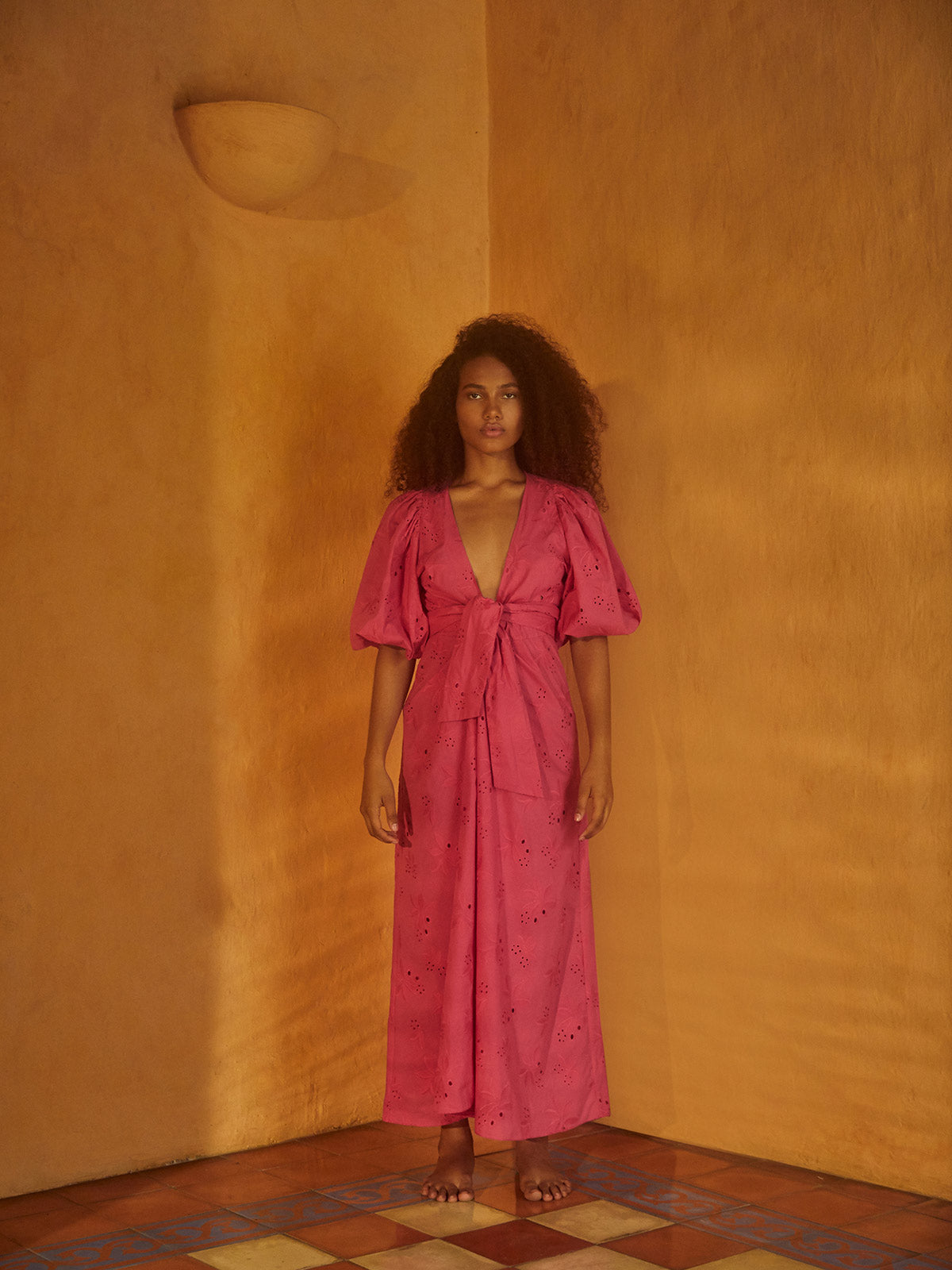 Ermita Cotton Eyelet Midi Dress | Fuchsia Ermita Cotton Eyelet Midi Dress | Fuchsia